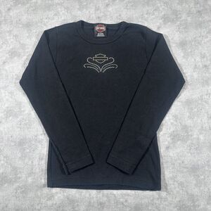 Vintage Harley Davidson Bedazzled Black Long Sleeve Shirt Women's Small